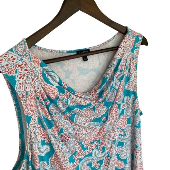 Talbots Teal and White Paisley Sleeveless Blouse - XL Petite - Picture 2 of 4